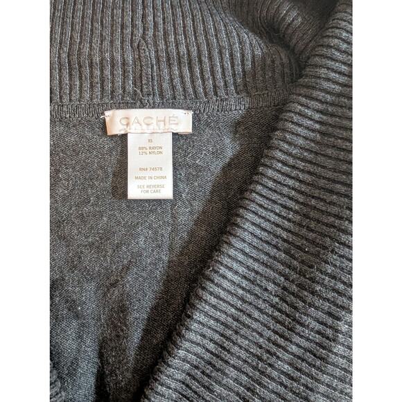 Cache Dark Gray Shawl Collar Tunic Sweater – XS Wrap, Lace-Up Side, Ribbed Knit - Picture 3 of 3